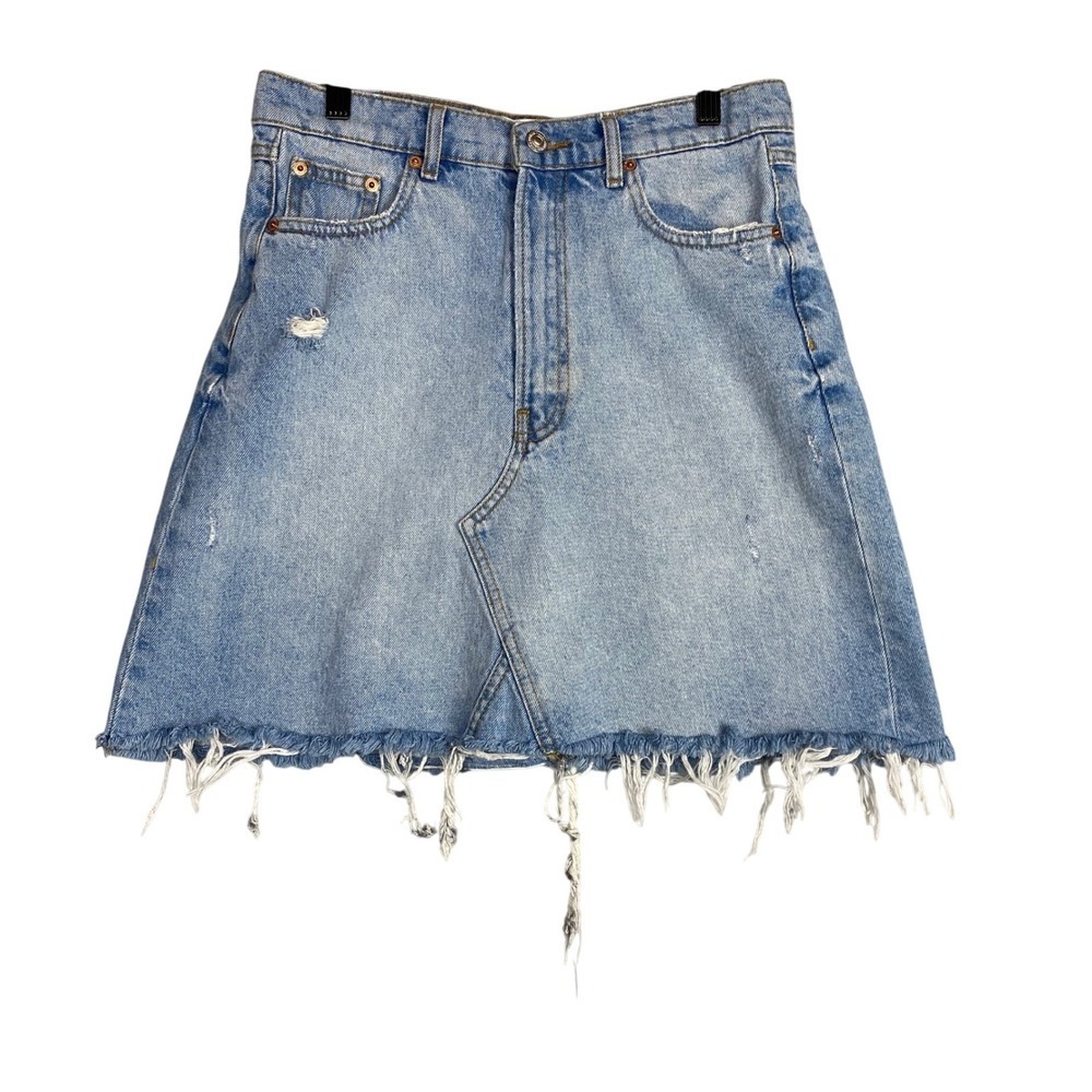 Zara Light Wash Distressed‎ Frayed Hem Jean Skirt Size 28 Festival Vacation Y2K